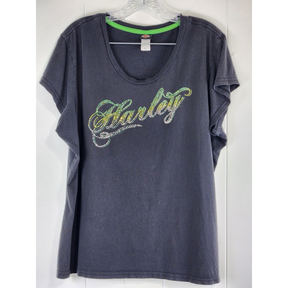 Harley-Davidson Womens 3XL Rhinestone Graphic Tee Ronnie's Pittsfield MA Black